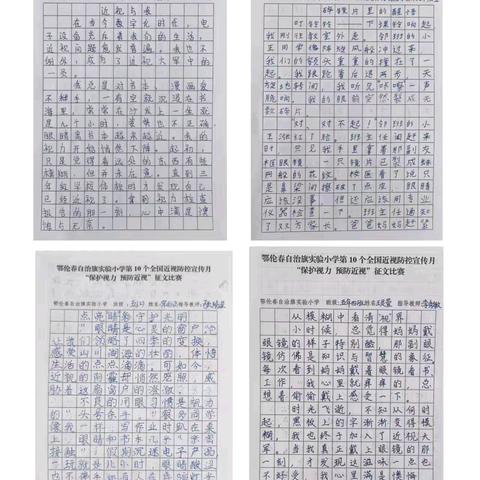 保护视力 预防近视——鄂伦春自治旗实验小学贯彻落实第10个全国近视防控宣传教育月主题教育系列活动（四）五年级征文比赛