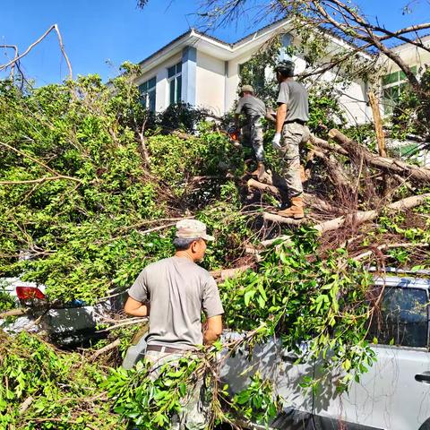 陵水50名民兵继续支援三亚灾后恢复重建