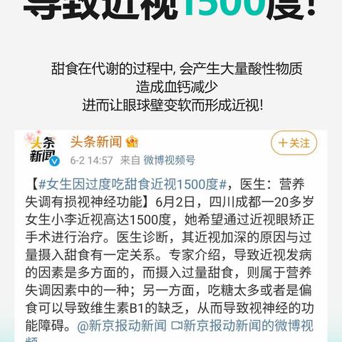 近视防控·护眼新闻📝 ➩摄入过量甜食导致近视𝟏𝟓𝟎𝟎度