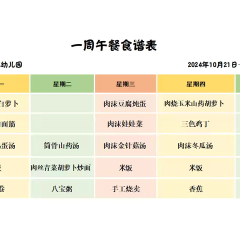 青阳县第二幼儿园2024年秋季 第8周食谱（10.21-10.25）