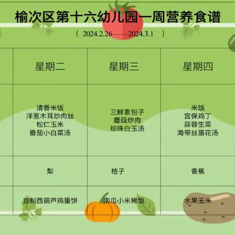 【区十六幼】榆次区第十六幼儿园每周食谱