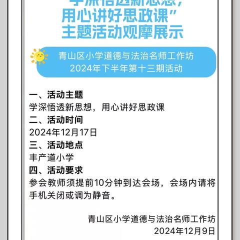 学深悟透新思想，用心讲好思政课——记青山区小学道德与法治名师工作坊第十三期活动