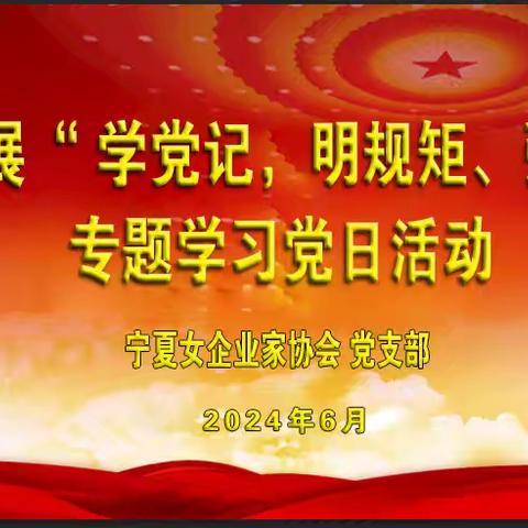 宁夏女企业家协会党支部开展“学党纪、明规矩、强党性”专题学习系列党日活动。