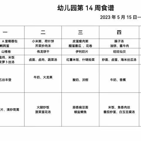 美食在徐幼——徐家巷幼儿园第14周食谱