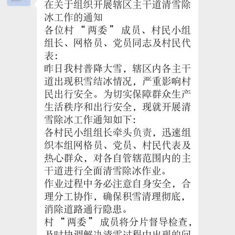 党建红引领风雪行 初心暖守护民生路——李家沟村以党建之力筑牢清雪除冰民生防线