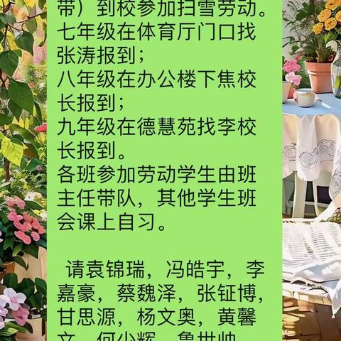 濮阳市油田五中开展新时代文明实践——九年级3班开展【瑞雪纷飞满校园 ，扫雪除冰暖人心】活动