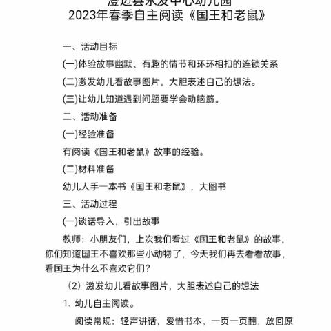 小课题《大班幼儿自主阅读的指导与组织策略的研究》之研究课：大三班《国王和老鼠》