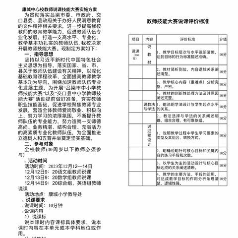 聚焦新课标，以“说”促成长——康城中心校教师说课技能大赛