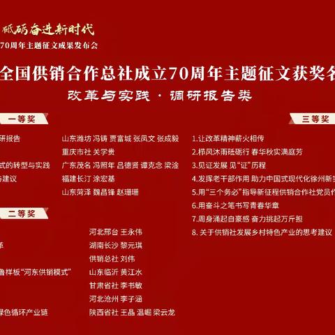 喜讯！长治市供销社在中华全国供销合作总社成立70周年主题征文中荣获佳绩