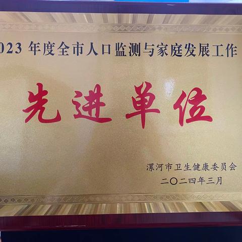 问十乡人民政府荣获2023年度全市人口监测与家庭发展工作先进单位