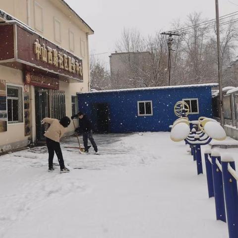 苑东街道中山西路社区开展清理积雪活动