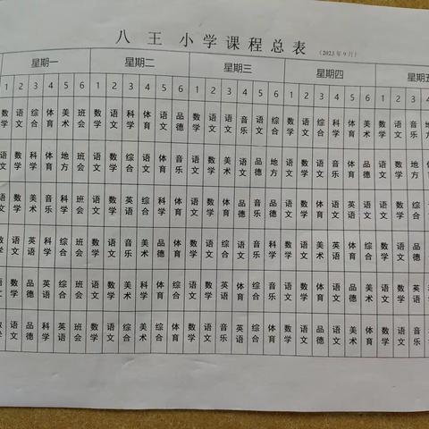 铜山区房村镇八王小学体育课表公示