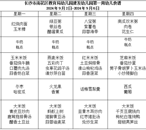 美食美刻，健康快乐--长沙市雨花区教育局幼儿园建发幼儿园 9月幼儿食谱