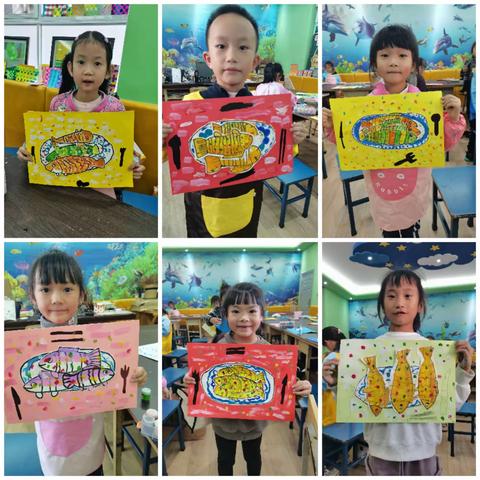 秀山第二小学一年级美术社团水粉画作业展《盘中的鱼》