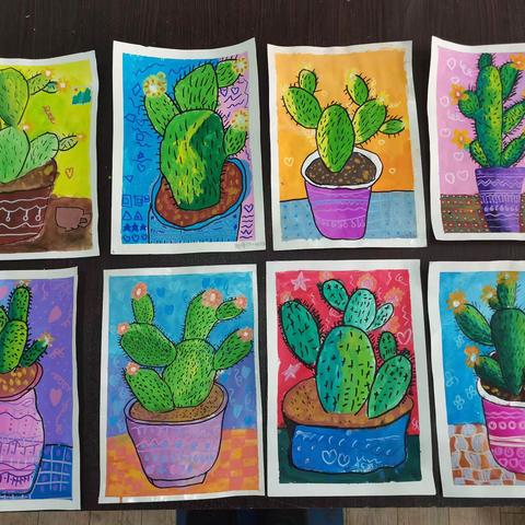 秀山第二小学一年级美术班作业《漂亮的仙人掌》