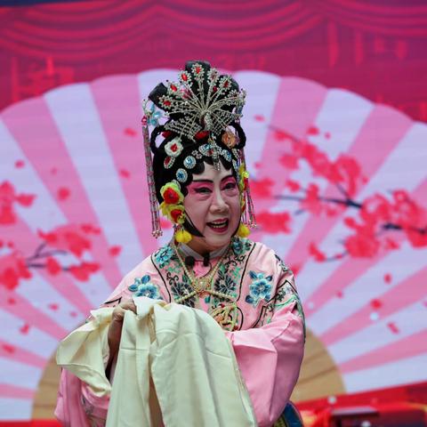 2023年4月30号，王妹芝老师在苹果园街道办事处演出豫剧三哭殿训子一折。