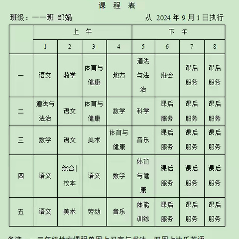 小集小学“晒课表”活动