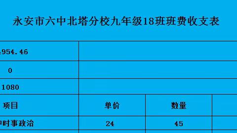 九年级18班十一月份班费收支明细: