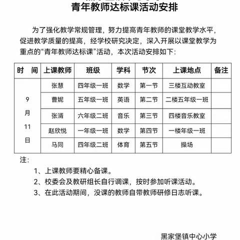 新聘教师展风采，以研促教共成长  ——  黑家堡镇中心小学新聘特岗教师达标课活动