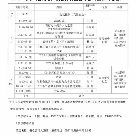 定安县城南中学高中地理老师参加——海南省2023年地理高考（合格考）试卷分析暨备考培训活动