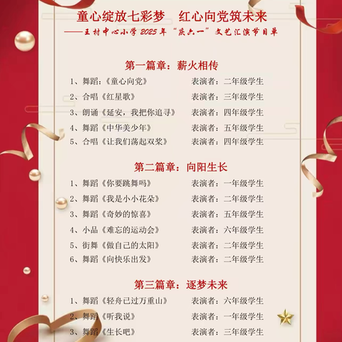 “童心绽放七彩梦，红心向党筑未来”——王村中心小学2025年庆六一文艺汇演