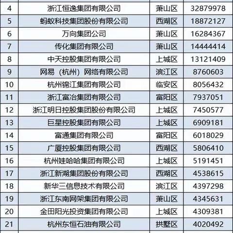 2022杭州民营企业100强名单：蚂蚁第五，钱塘区临安区各4家