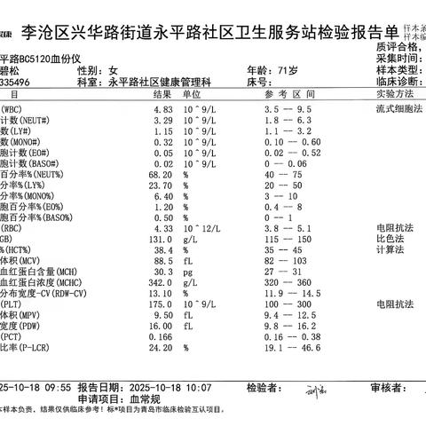 韩碧松体检报告（永平路卫生服务站 2025）