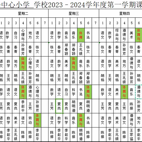 中扬中心小学体育课课表公示