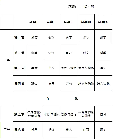 阳信县第五实验小学一年级秋季学期课程开设和各学科教学计划公示栏