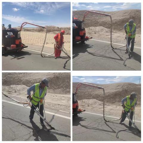 “迎国检” 战正酣——南八仙公路段路面灌缝为道路“疗伤”