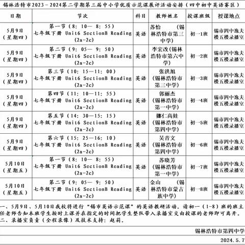 百花齐放 教学相长——锡林浩特市第三届中小学（幼儿园）优质示范课展示评比活动（锡市四中初中英语赛区）