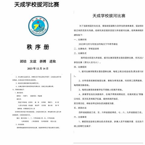 “力拔山兮气盖世，团结一心展风姿”——麦积区天成学校冬季拔河比赛