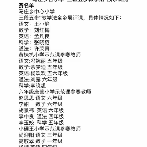 以赛促教展风采 深耕课堂提质效——马庄乡“三段五步”教学法示范展示活动
