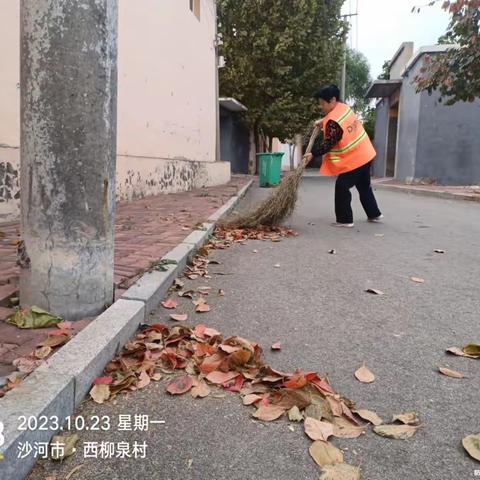 秋意渐浓落叶飘 环卫工人清扫忙