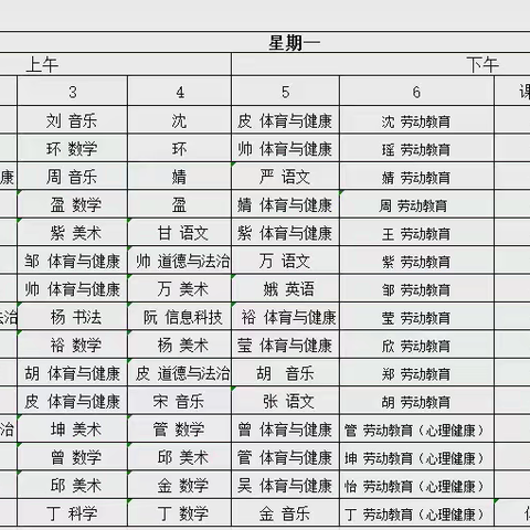 樟树市阁山中心小学晒课表