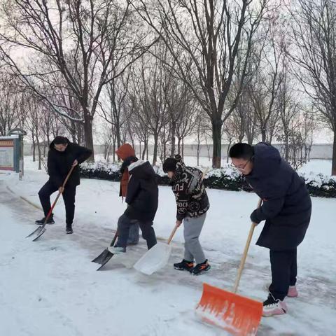 雪映校园情 师生铲雪忙 一一同家庄镇杨家庄小学铲雪劳动