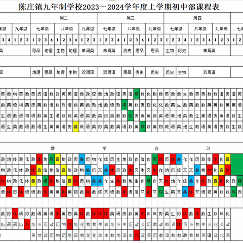 【“双减”进行时】晒课表，落实“双减”我们在行动！——陈庄镇九年制学校晒课表啦！