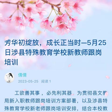 芳华初绽放，成长正当时—5月25日涉县特殊教育基地校新教师跟岗培训