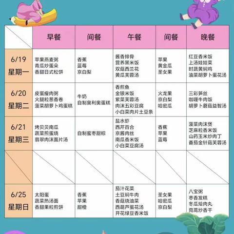 与您分享～【博乐英幼儿园】6月19日—6月25日幼儿营养🍱 食谱