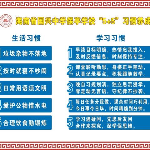 开展学习“5+5习惯养成”教育主题班会活动——海南省国兴中学保亭学校