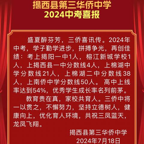 揭西县第三华侨中学2024年中考喜报