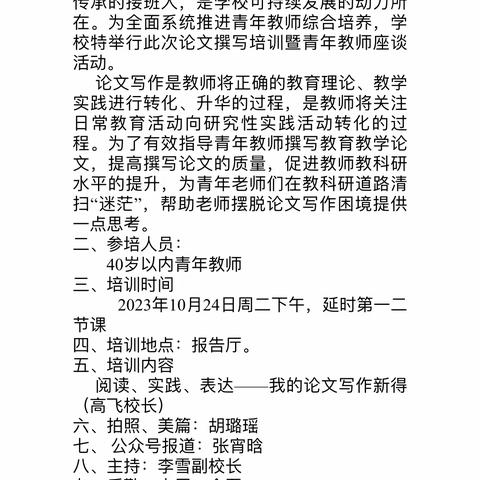 睢宁县第二小学论文撰写培训暨青年教师座谈