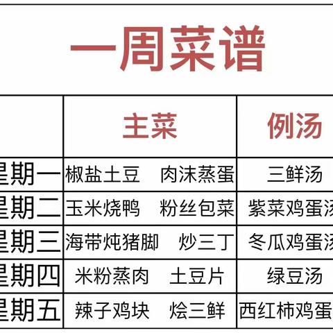 柴桑区第一小学第二周菜谱