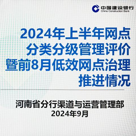 河南省分行召开2024年上半年网点分类分级管理评价曁前8月低效网点治理会商会议