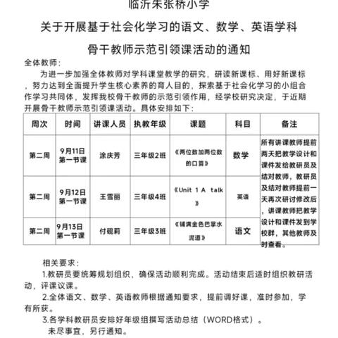 深耕课堂启新篇，示范引领促成长——记临沂朱张桥小学数学组基于社会化学习的骨干教师示范课活动