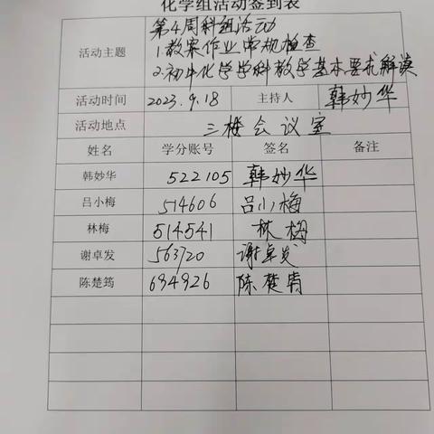第四至第五周化学科组活动