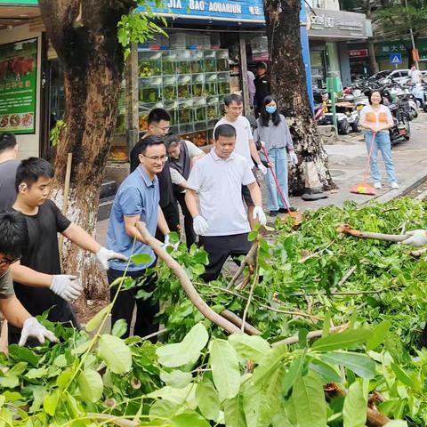 市委政研室一行前往建设街社区开展灾后路面清理工作
