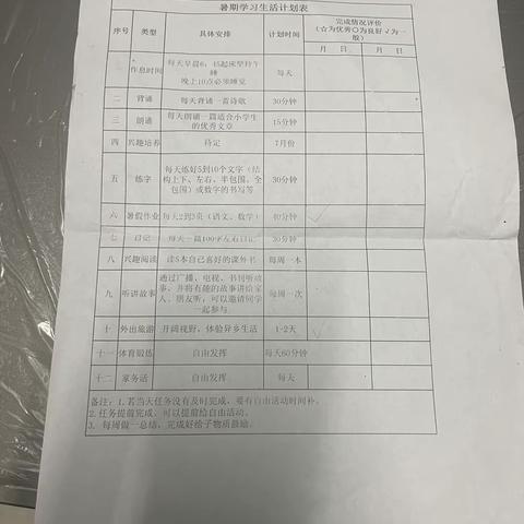 《我的暑假》长乐坪中学小学二年级  韩田宇哲