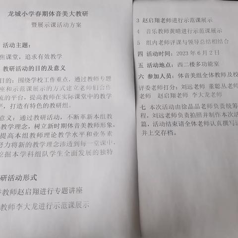 龙城小学体音美组大教研活动