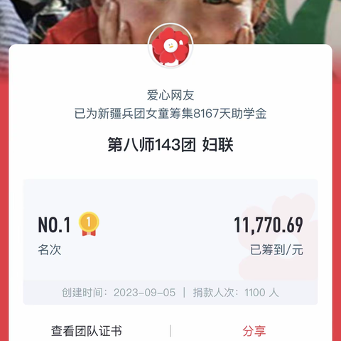 第八师一四三团妇联开展“春蕾计划”公益募捐活动